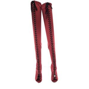 Dolce & Gabbana Red Satin Lace-Up Thigh-High Peep-Toe Boots
-EU36